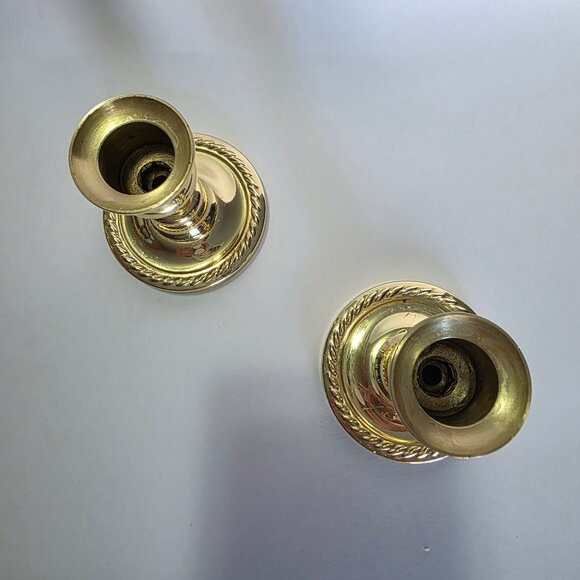 Vintage Baldwin Solid Brass Candlestick Holders, Set of 2, Decorative Rope Base - Picture 4 of 9
